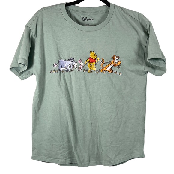 Disney Tops - Disney Womens Green Pooh Piglet‎ Tiger Embroidered Short Sleeve Nostalgia Top M